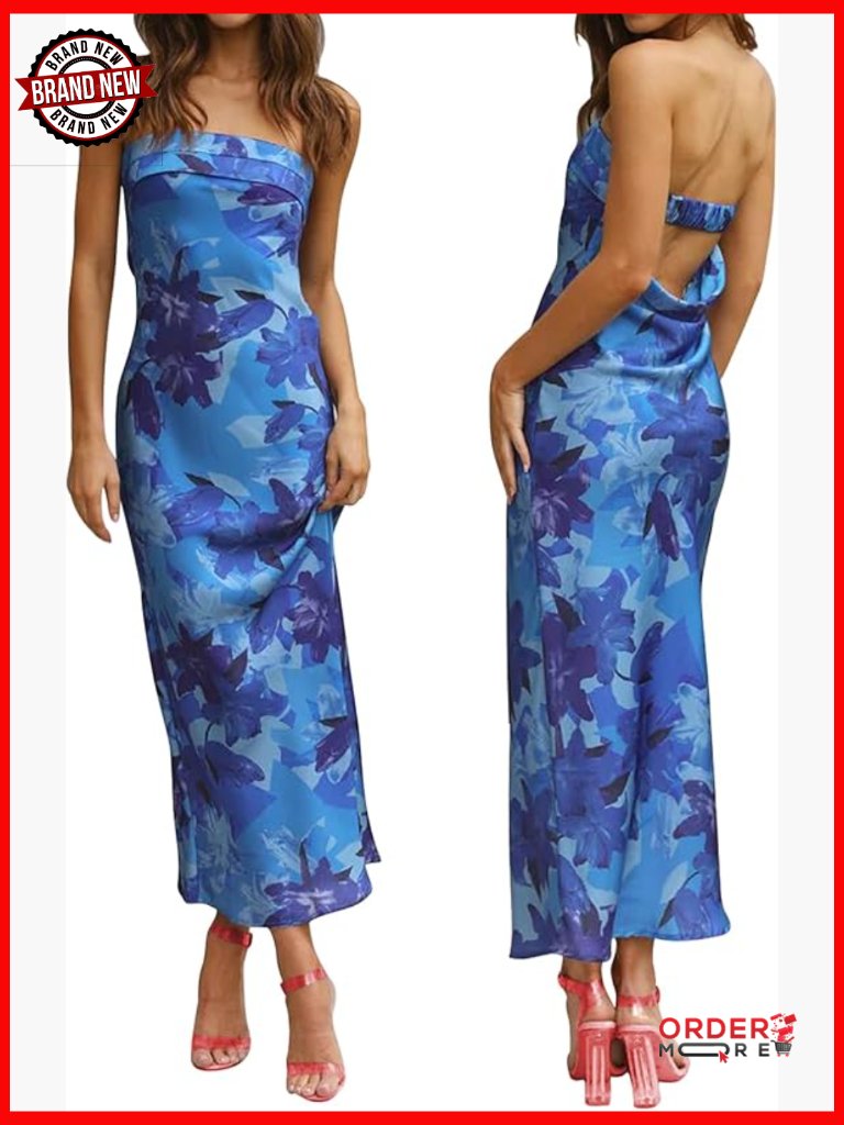Sexy Satin Tube Maxi Dress Strapless Backless Formal Long Bodycon